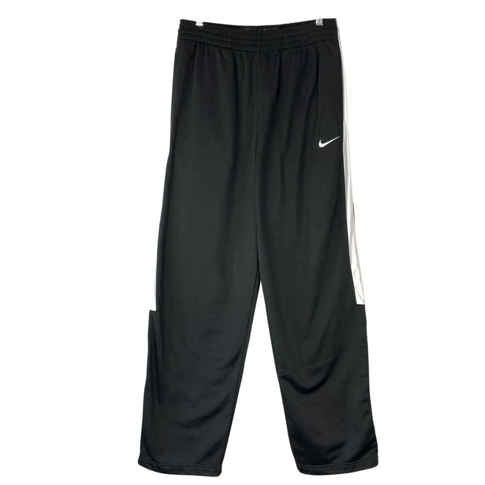 Nike Basketball Black White Track Pants Sz M Elastic Waist Straight Side Stripe